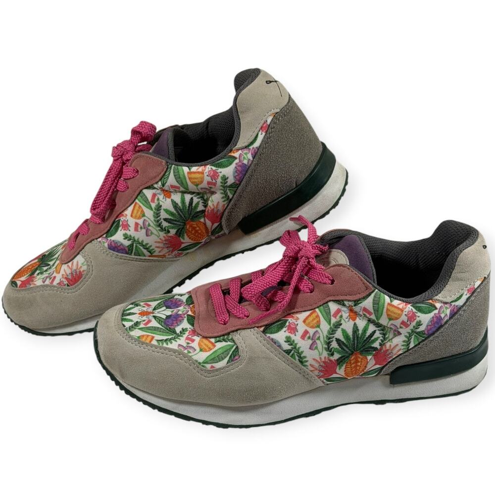 INKKAS Manu Jogger Casual Sneaker, Floral, Leather & Textile, Women's 9